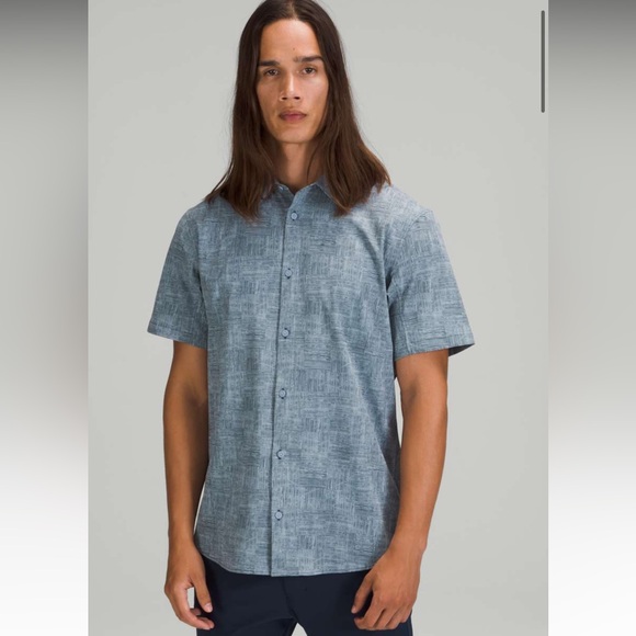 Men's Grey Blue Short Sleeve Shirt - Picture 1 of 6